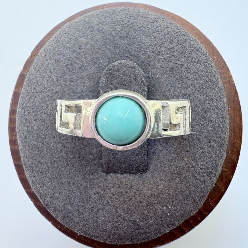 Cabochon Turquoise Bezel Set Statement Ring VTG Sterling Silver 925 Size 6